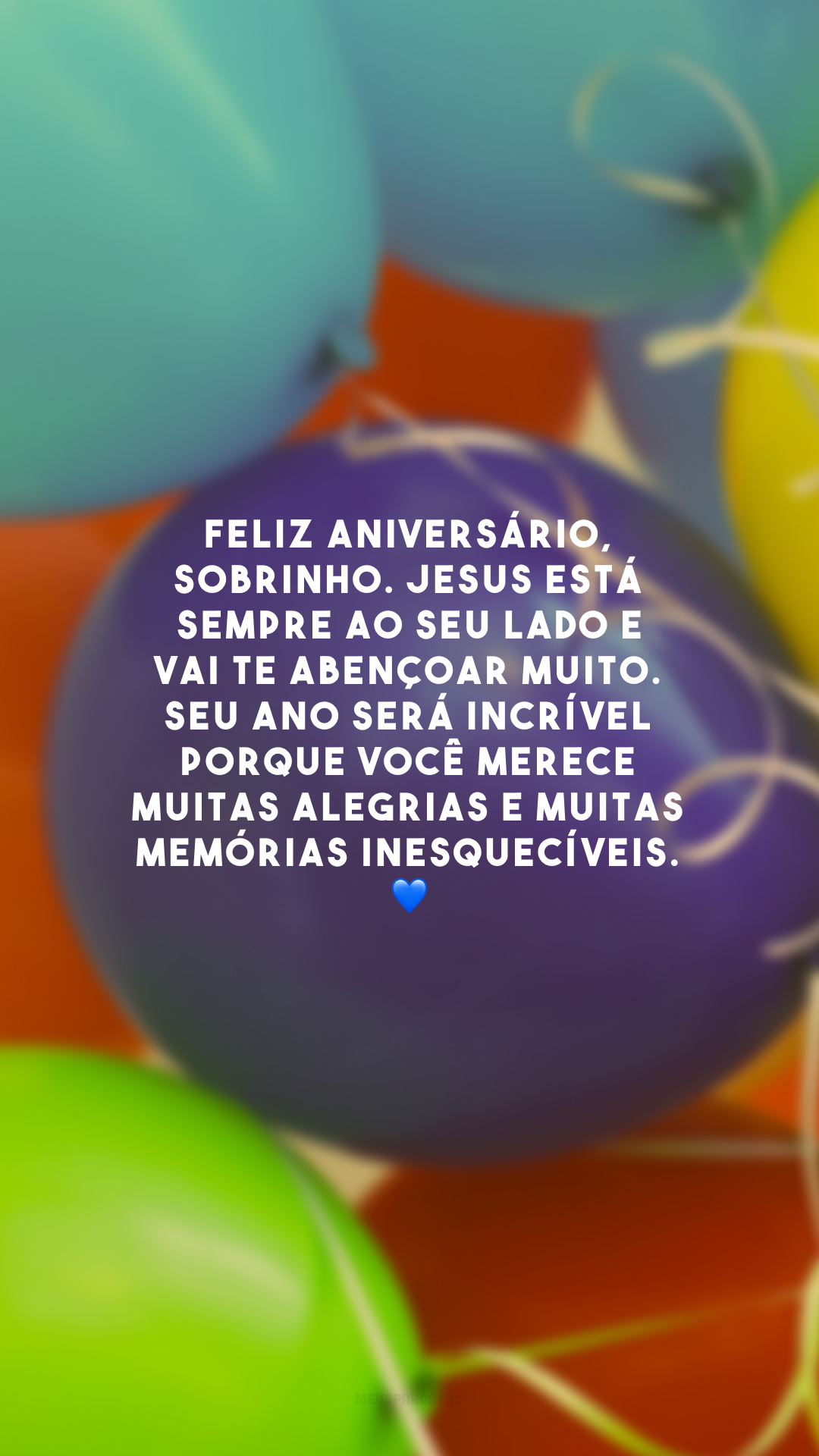 Feliz aniversário, sobrinho. Jesus está sempre ao seu lado e vai te abençoar muito. Seu ano será incrível porque você merece muitas alegrias e muitas memórias inesquecíveis. 💙