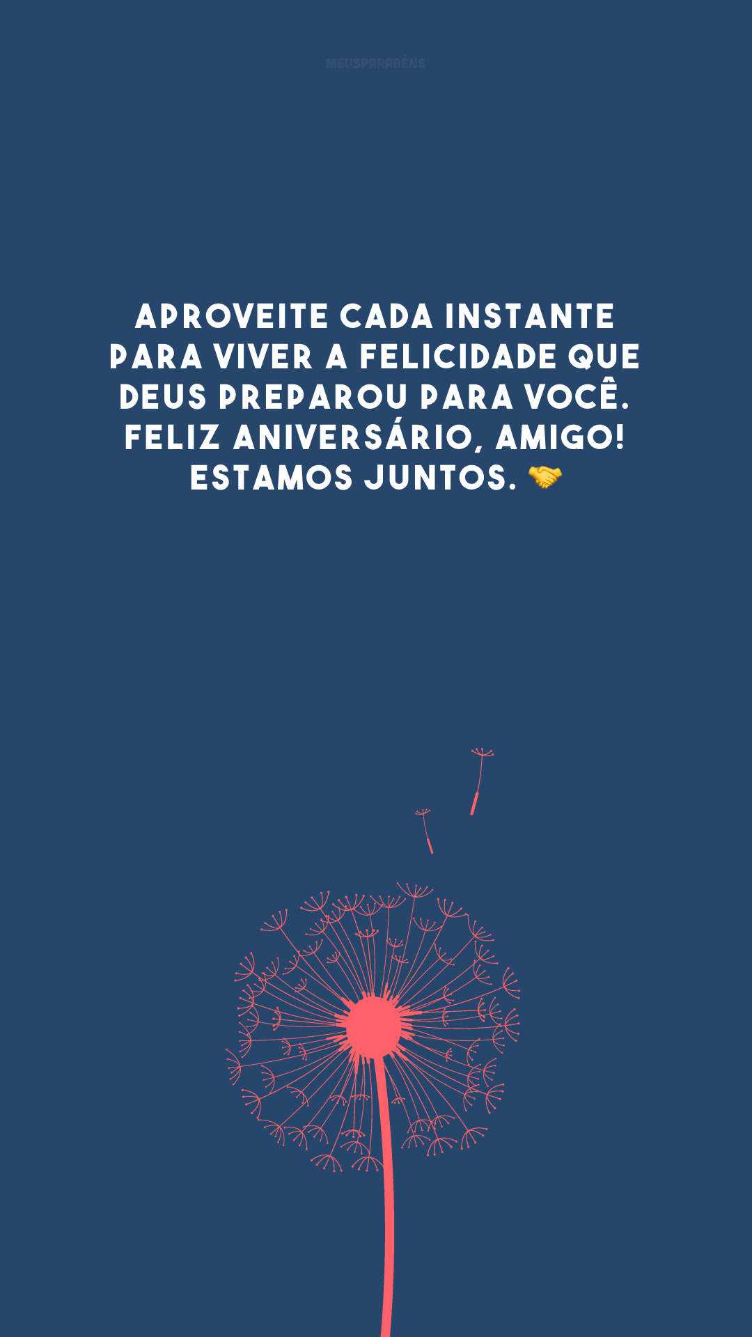 Aproveite cada instante para viver a felicidade que Deus preparou para você. Feliz aniversário, amigo! Estamos juntos. 🤝