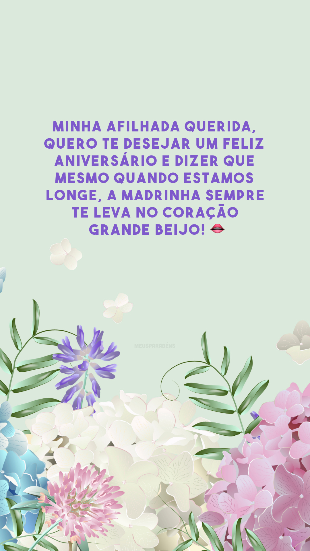 Minha afilhada querida, quero te desejar um feliz aniversário e dizer que mesmo quando estamos longe, a madrinha sempre te leva no coração. Grande beijo! 👄