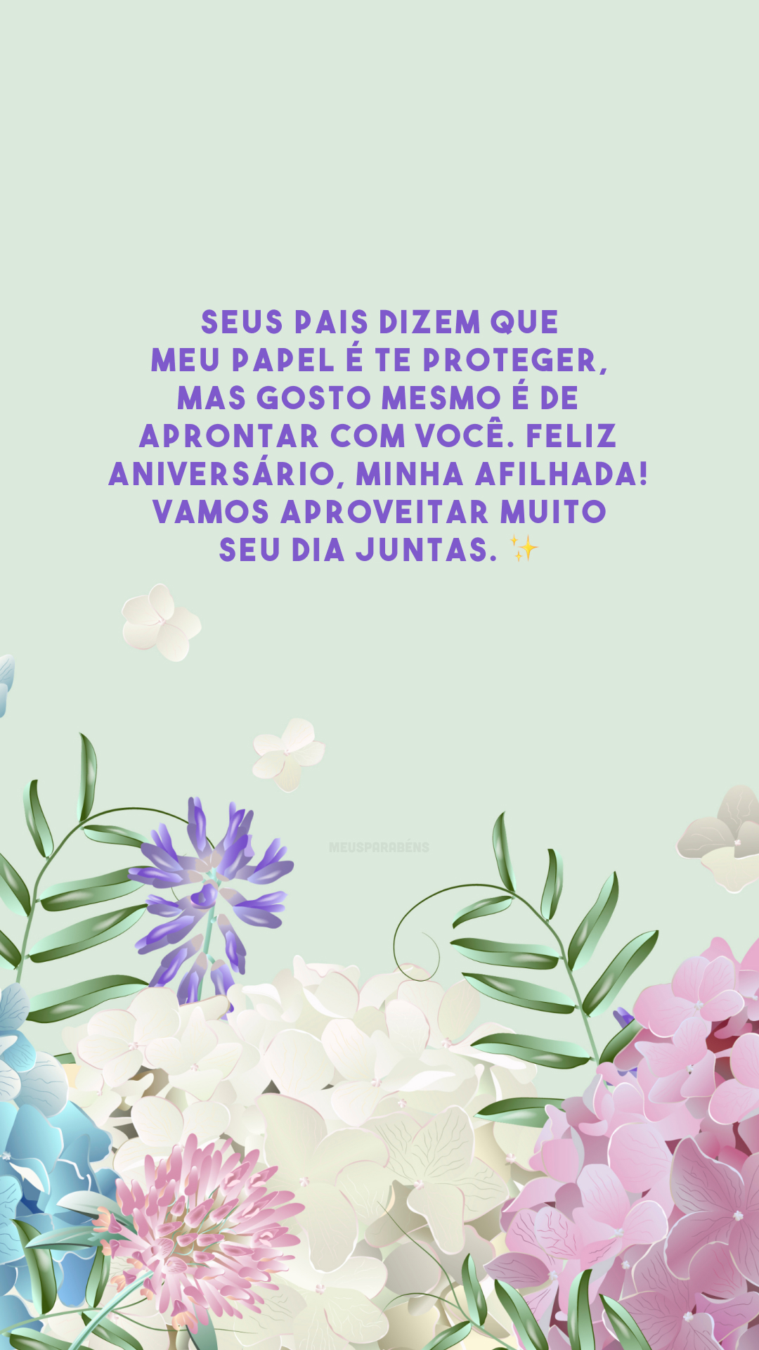 Seus pais dizem que meu papel é te proteger, mas gosto mesmo é de aprontar com você. Feliz aniversário, minha afilhada! Vamos aproveitar muito seu dia juntas. ✨