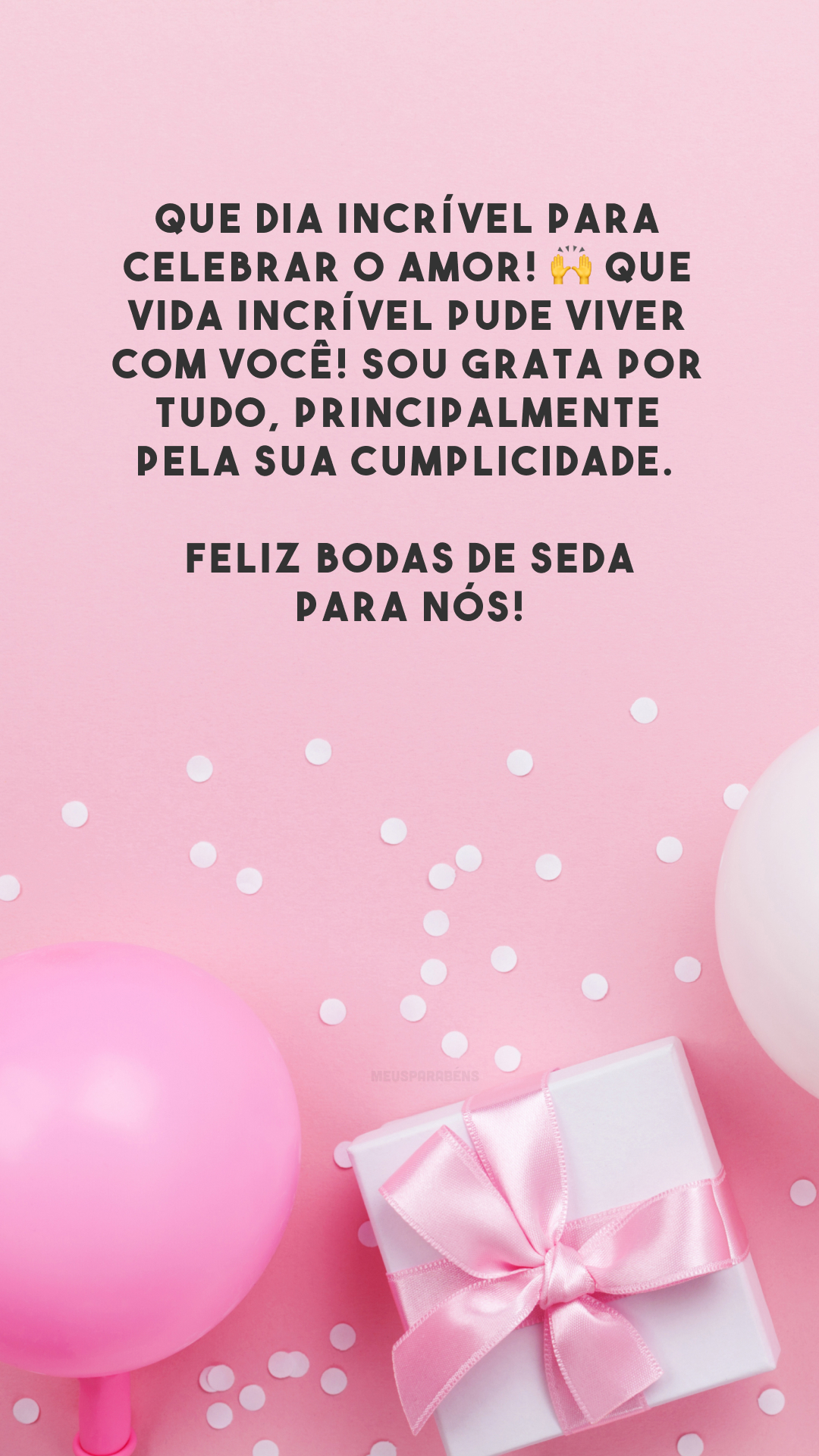 Que dia incrível para celebrar o amor! 🙌 Que vida incrível pude viver com você! Sou grata por tudo, principalmente pela sua cumplicidade. Feliz bodas de seda para nós!