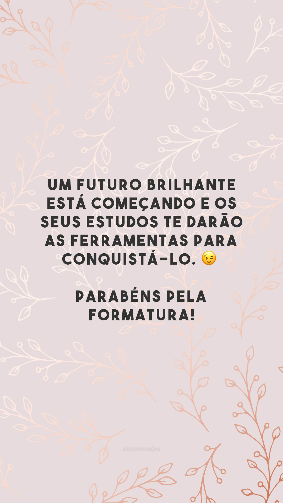 Um futuro brilhante está começando e os seus estudos te darão as ferramentas para conquistá-lo. 😉 Parabéns pela formatura!