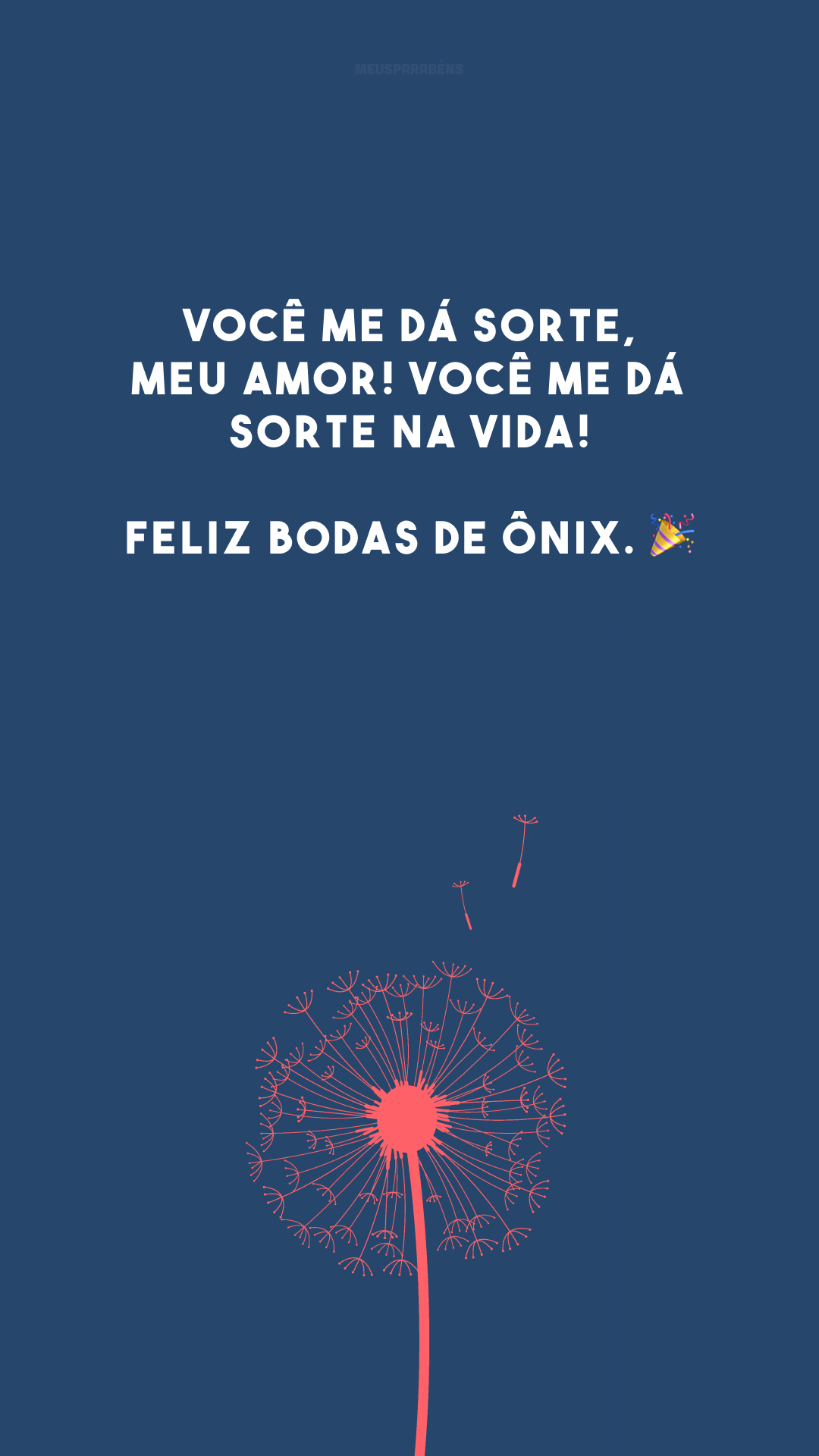 Você me dá sorte, meu amor! Você me dá sorte na vida! Feliz bodas de ônix. 🎉