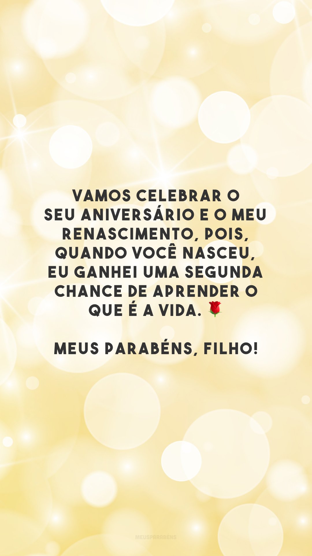 Vamos celebrar o seu aniversário e o meu renascimento, pois, quando você nasceu, eu ganhei uma segunda chance de aprender o que é a vida. 🌹 Meus parabéns, filho!