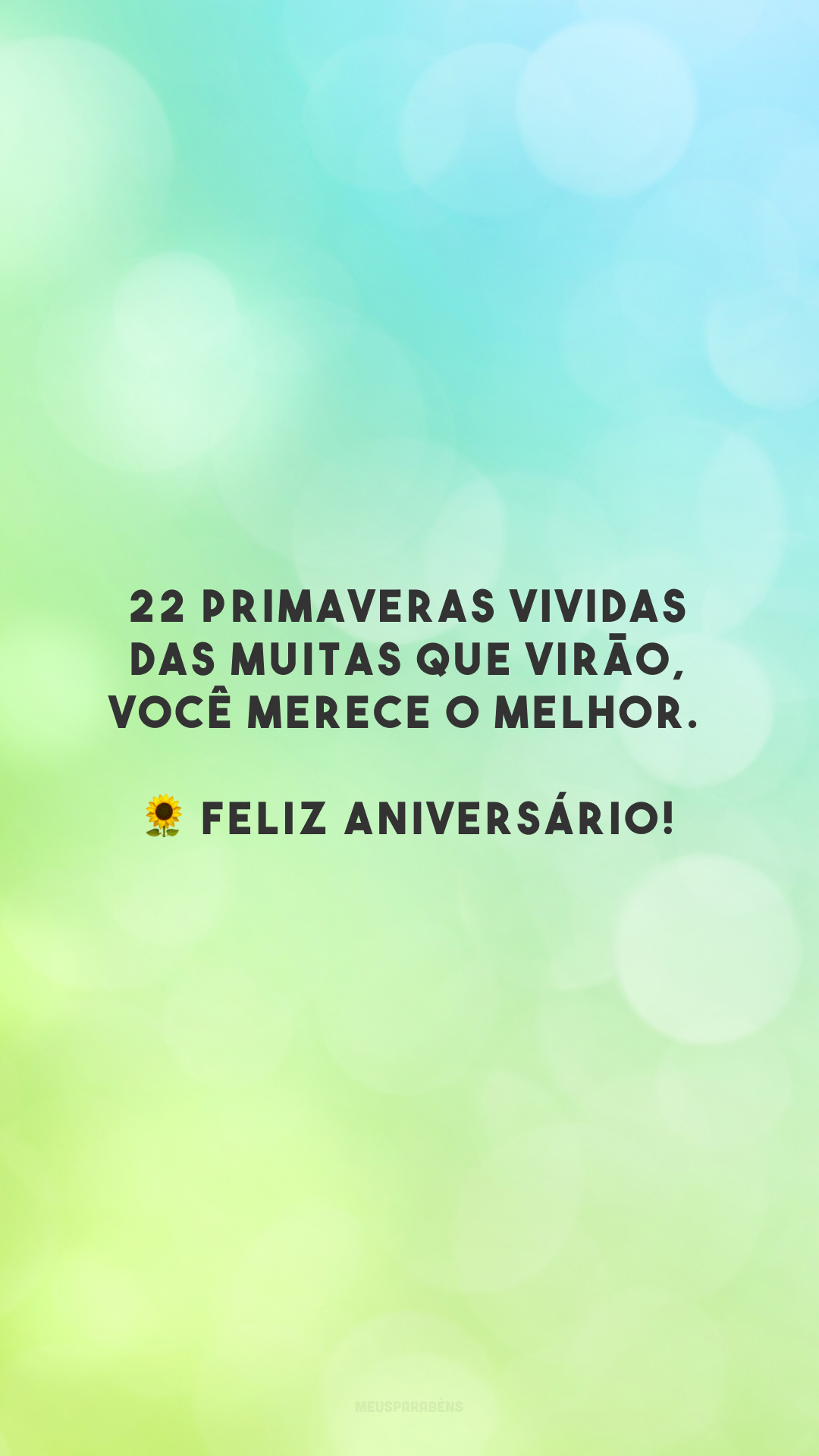 22 primaveras vividas das muitas que virão, você merece o melhor. 🌻 Feliz aniversário! 