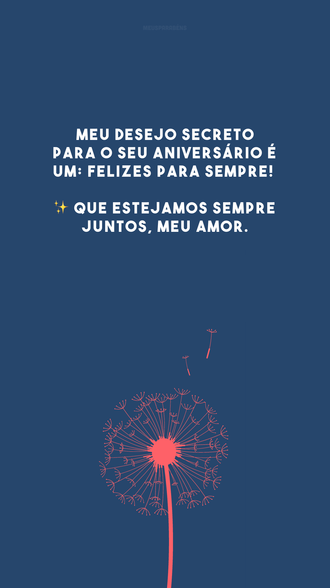 Meu desejo secreto para o seu aniversário é um: felizes para sempre! ✨ Que estejamos sempre juntos, meu amor.