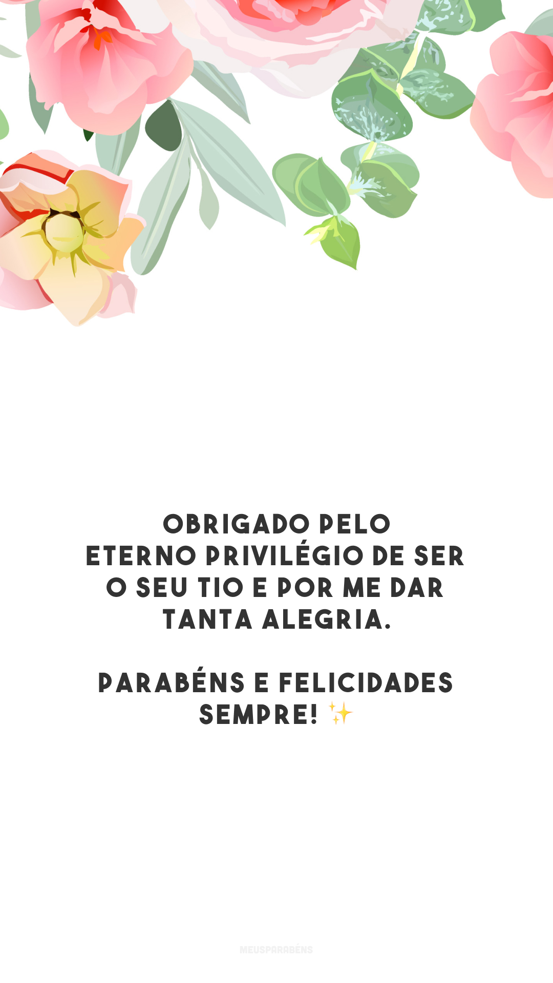 Obrigado pelo eterno privilégio de ser o seu tio e por me dar tanta alegria. Parabéns e felicidades sempre! ✨